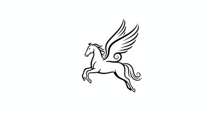 Obraz premium Pegasus Mythical Winged Horse Silhouette Flying on White Background