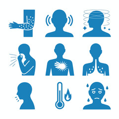 Health Symptoms & Medical Conditions Icons &ndash; Flat Blue Silhouette Vector Set for Healthcare Apps, Infographics & Patient Education