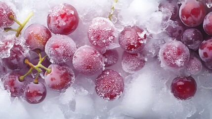 Grape snow popsicles with frozen grape clusters and icy texture