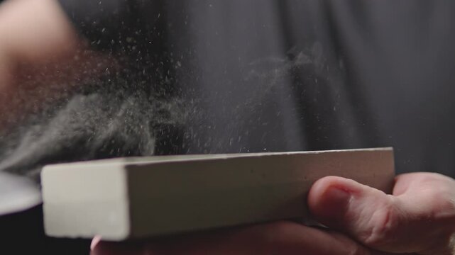 Wrong knife sharpening stone Skilled culinary expert meticulously refining 
