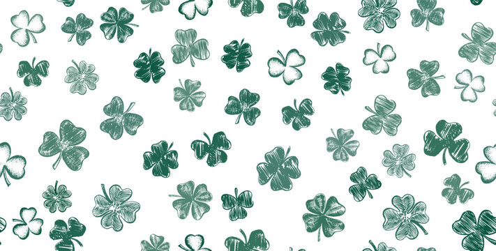 St. Patrick's Day. Sketch pattern green clover, Hand-drawn illustration.