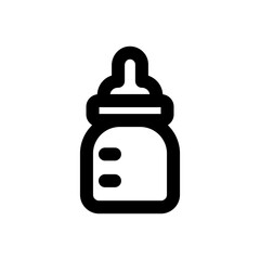 Obraz premium Solid black icon of a baby feeding bottle with nipple top and measurement marks. Minimalist vector illustration representing baby care, infant feeding, milk, and childcare products.