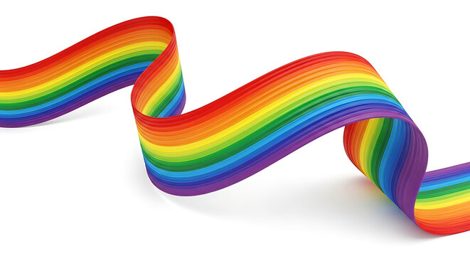 A vibrant rainbow ribbon with a smooth, wavy shape and a subtle shadow.