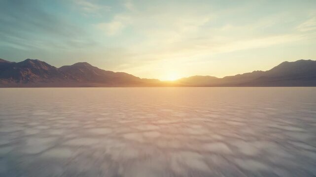 Expansive salt flats extend to the horizon with distant mountains under a dramatic sky, capturing the concepts of vastness, solitude, and the raw beauty of arid landscapes
