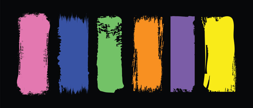Vibrant colorful Brush Stroke Collection &ndash; Colorful Paint Lines, Grungy Brush Marks and Permanent Marker Pen Strokes Vector Seton black background