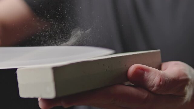 sharpening knife Close view of hands 