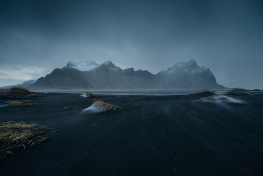 Iceland, Vestrahorn Mountain under a storm