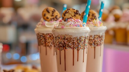 Milkshake with edible cookie toppers at a pastry showcase booth
