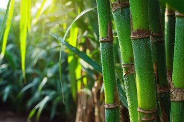 Fototapeta premium Fresh sugarcane stalks in a sunlit garden