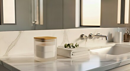 Fototapeta premium Modern Minimalist Bathroom Sink With Marble Countertop and Elegant Decor