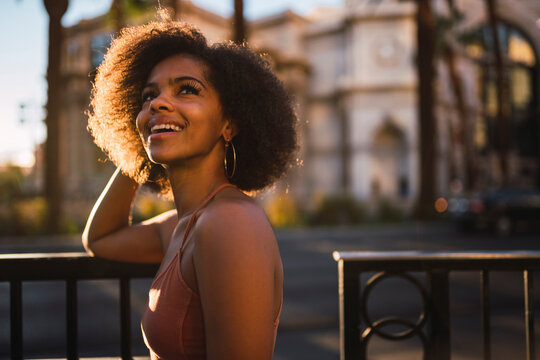 USA, Nevada, Las Vegas, portrait of happy young woman in the city