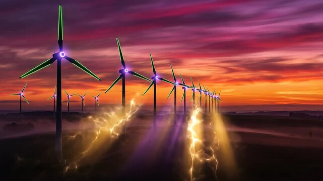 Neon Turbines Sunset Glow