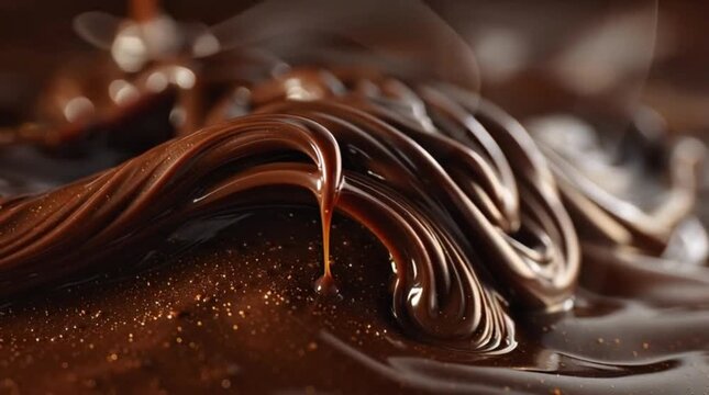 Rich texture of liquid chocolate cream wave seduced by golden sprinkles