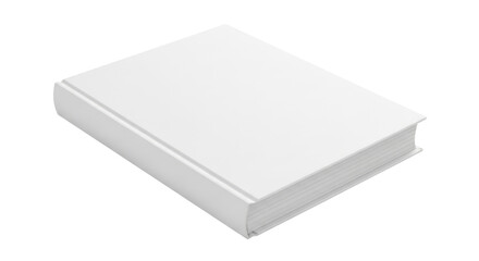 Blank white hardcover book mockup, closed, angled perspective view. Isolated on transparent background, png