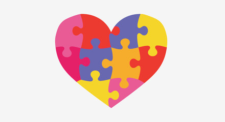 Colorful Puzzle Heart Silhouette - Autism Awareness Concept
