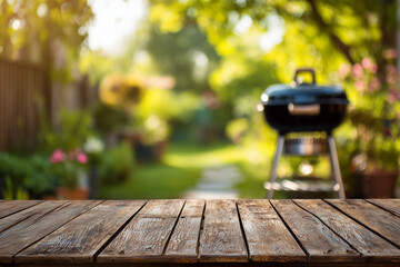wooden table in garden