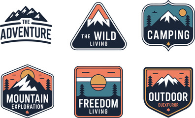 Obraz premium Six outdoor adventure themed badges with mountains and nature
