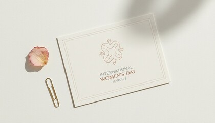 International Women's Day themed stationery featuring a flower petal and paperclip 
