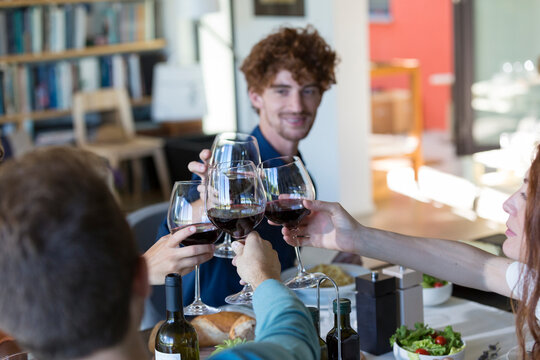 Friends toasting with red wine