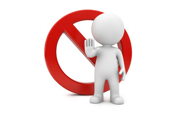 White 3d Avatar Halt Gesture Red Prohibition Symbol Isolated