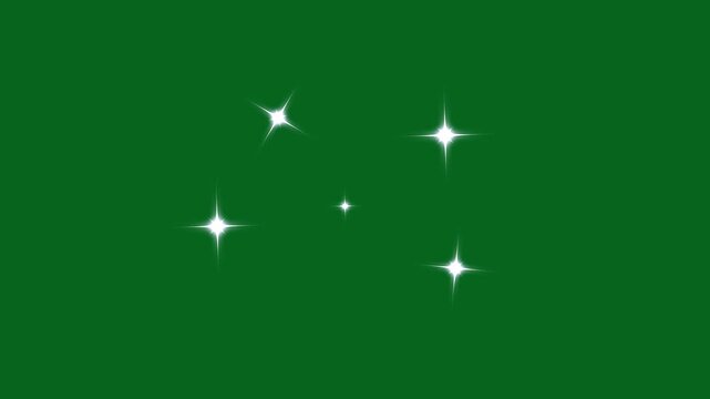 Sparkling stars twinkle glitter white cartoon doodle animation, flat vector blinking shining light twinkling effect glowing, twinkling stars animation. 2D shining twinkle effect on green screen. 4k