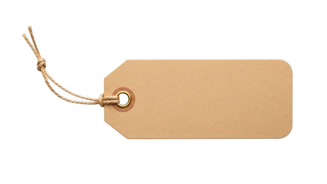 Brown paper tag with string, isolated on transparent background