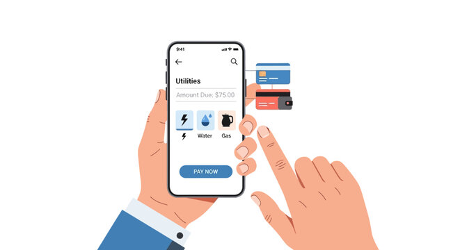 Smartphone utility bill payment illustration showing modern financial actions