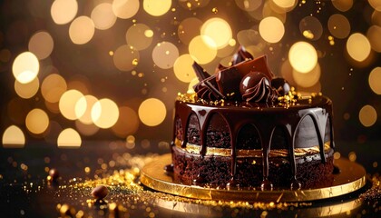 チョコレートケーキ,ゴールドのキラキラ輝く背景