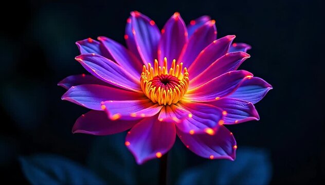 A flower with glowing outlines in blacklight photography 