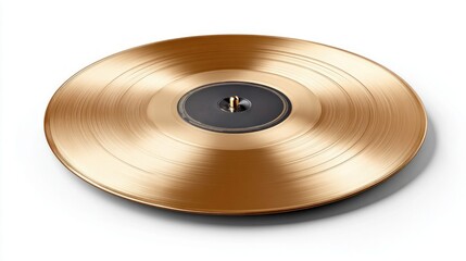 Shiny golden vinyl record with black center label and gold spindle detail