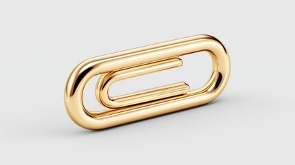 Shiny golden paperclip isolated on a clean, light gray background, symbolizing organization