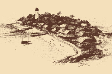 Naklejka premium Vector illustration of palm trees on the Maldives coast