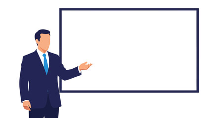 Businessman presenting near blank whiteboard