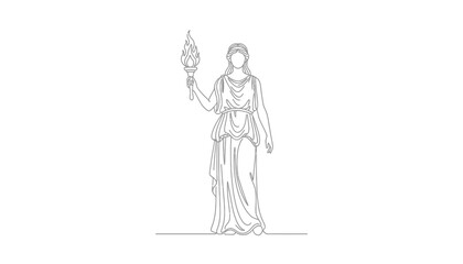 Obraz premium Line Art Illustration of a Woman Holding a Torch, Symbolizing Freedom and Enlightenment