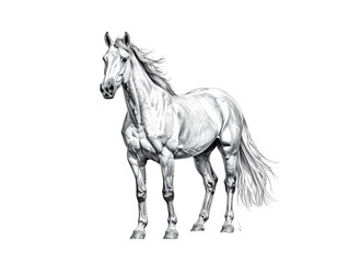 Obraz premium Elegant white horse standing with flowing mane and muscular build in a clean composition