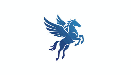 Fototapeta premium Majestic Blue Pegasus Horse Flying with Wings Spread on White Background