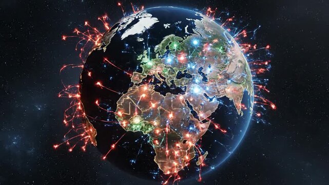 Global Network Connections Blaze Across Earth