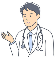 説明をしている上半身の若い男性医師のイラスト