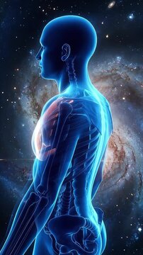 Human Body Scan with Lungs Highlighted in a Cosmic Background - Medical and Scientific Visualization.