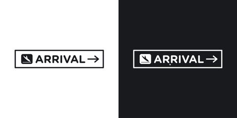 Airport arrival sign set in black and white stroke lines