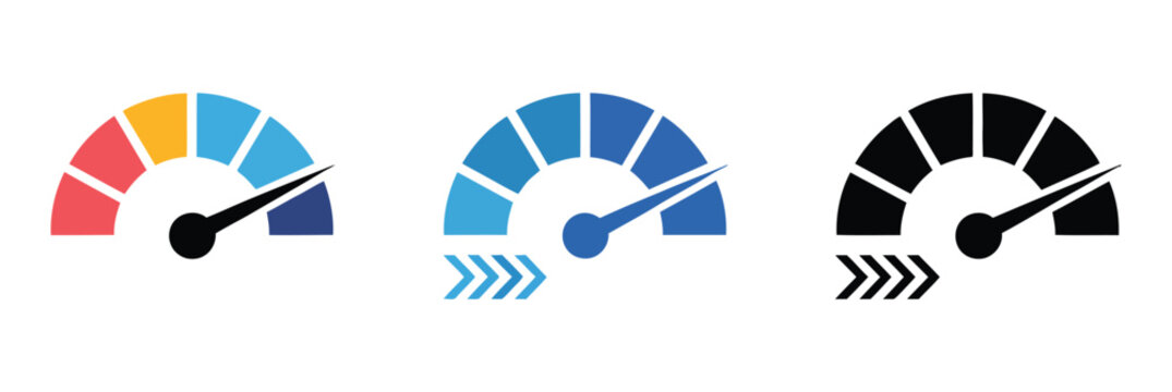 Acceleration icon set, multi style various collection with speedometer symbols, fast motion arrows, performance boost elements, modern vector illustration