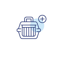 Animal transportation. Pet carrier and plus. Pixel perfect, editable stroke vector icon