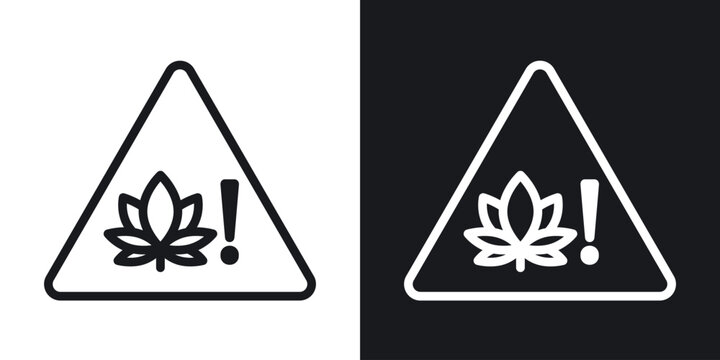 Cannabis packaging warning sign set in black and white stroke lines