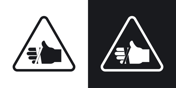Chemical burns hazard sign set in black and white stroke lines