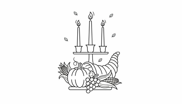 Thanksgiving Cornucopia with Pumpkin, Grapes, Corn, and Candles