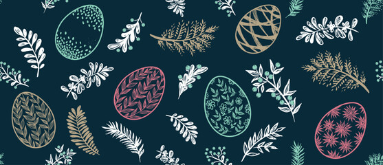 Seamless easter eggs pattern on blue	
