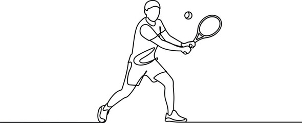 Tennis Player Hitting Ball Mid-Air with Racquet Line Art Style