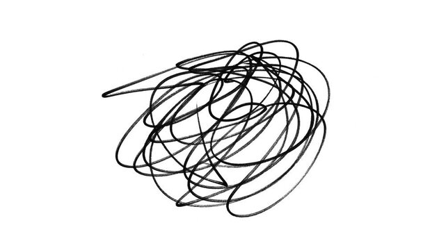 Chaotic White Scribble Doodle with Messy Pencil Lines, Abstract Hand-Drawn Scribbles on Transparent Background with Alpha Channel