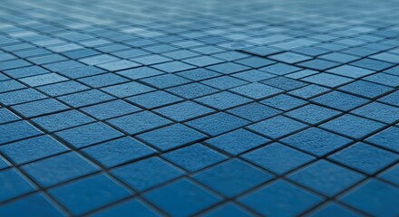 Perspective shot of a blue, tiled surface with varying shades, abstract and geometric