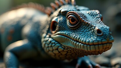 Fototapeta premium Close-up of a Green Iguana with Detailed Scales and Texture.